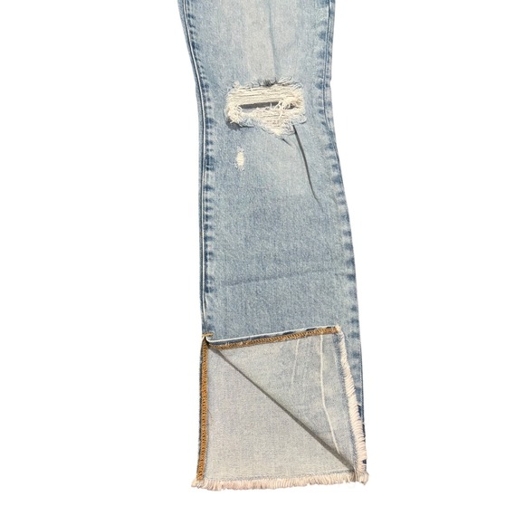 Good American Good Boy Flare Jeans Distressed Hem Slit Light Wash‎ Size 0 NWT - Picture 8 of 14